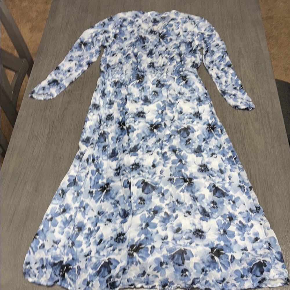 Bella Dahl Blue Watercolor Floral Midi Dress | Flowy Romantic | Size M - Picture 11 of 12